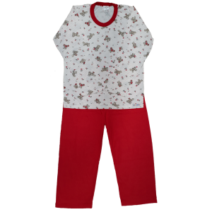 0367 Pijama Comprido Vermelho com Urso Marrom 10